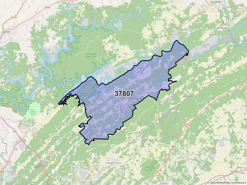 Map of ZIP Code 37807 — Maynardville, TN