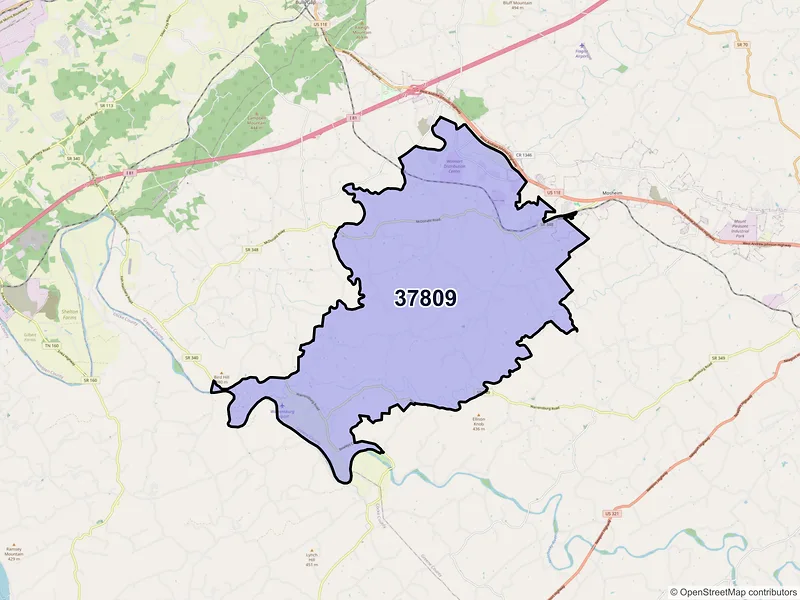 Map of ZIP Code 37809 — Midway, TN