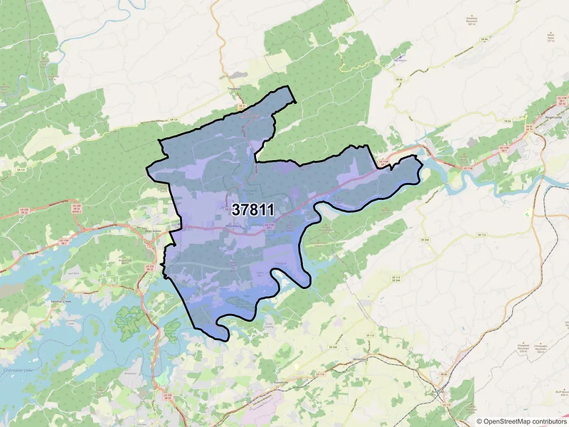 Map of ZIP Code 37811 — Mooresburg, TN