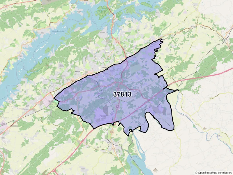 Map of ZIP Code 37813 — Morristown, TN