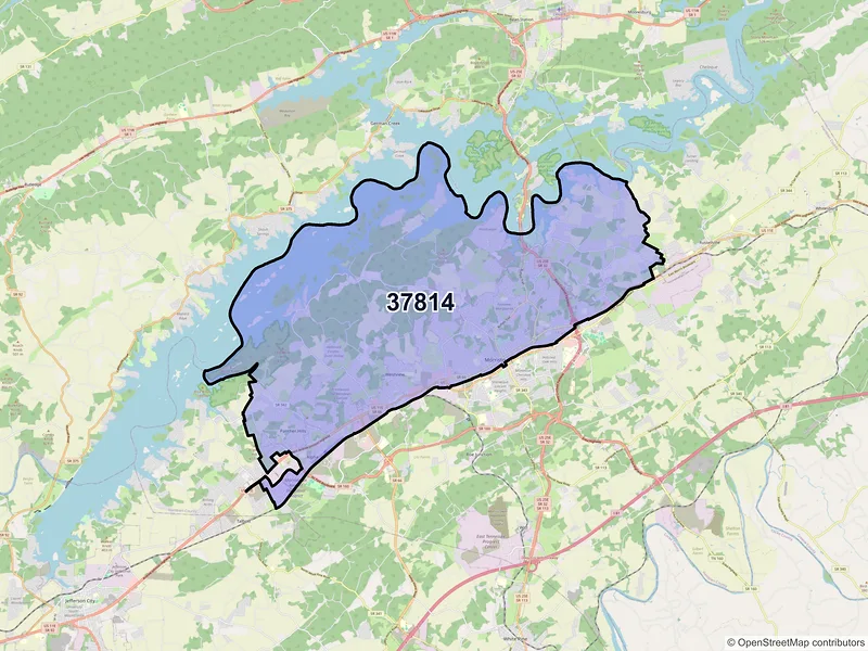 Map of ZIP Code 37814 — Morristown, TN