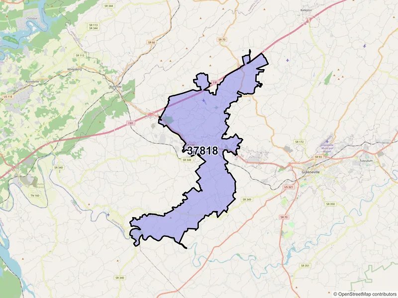 Map of Mosheim, Tennessee and ZIP codes