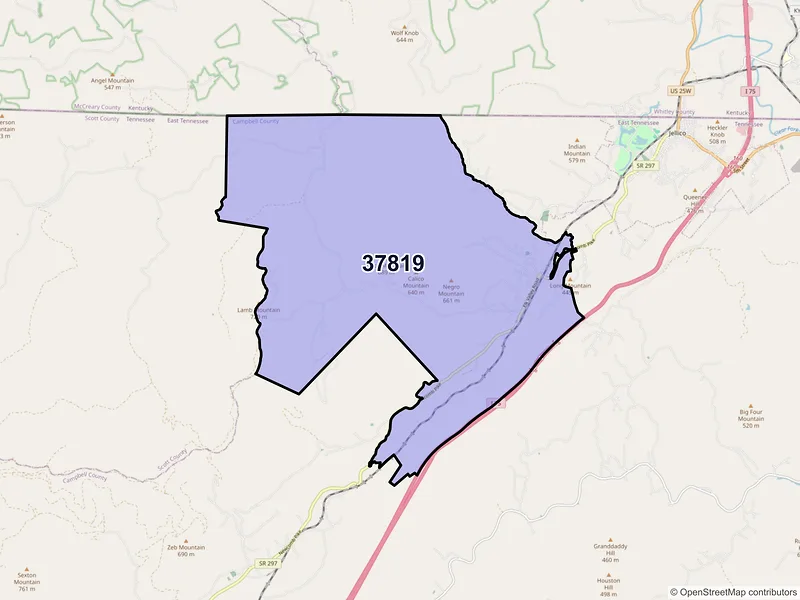 Map of ZIP Code 37819 — Newcomb, TN