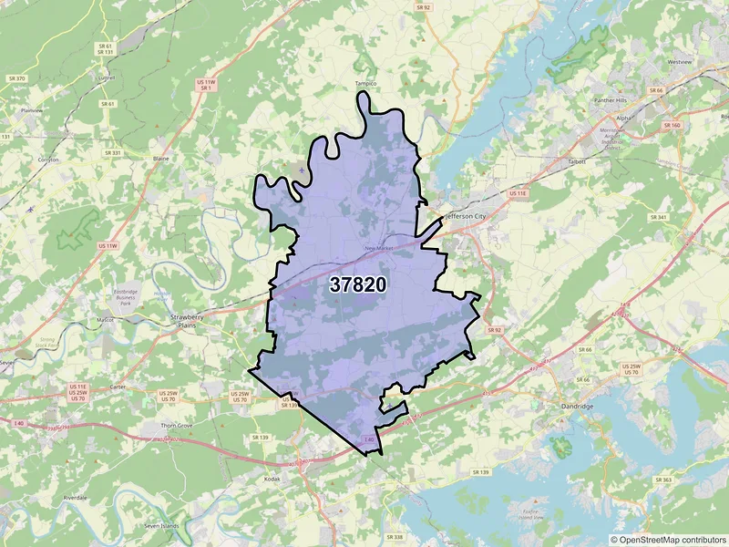 Map of New Market, Tennessee and ZIP codes