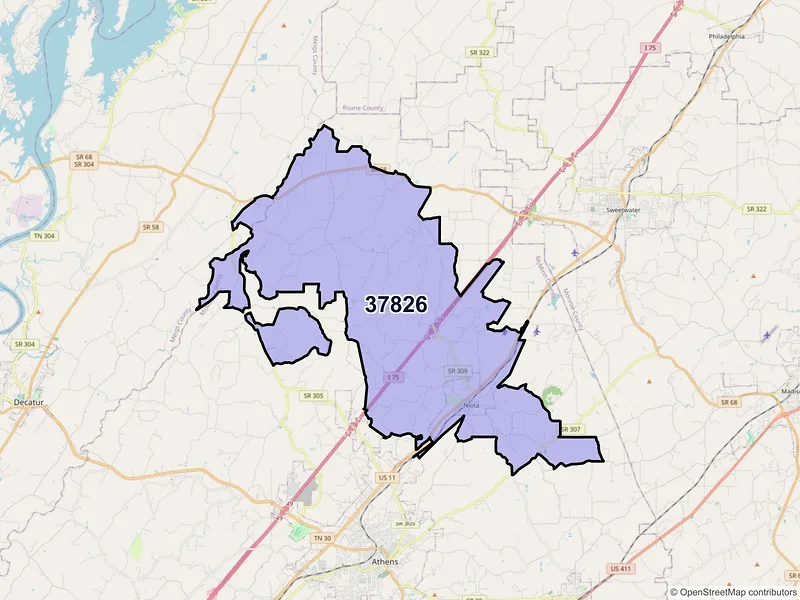 Map of ZIP Code 37826 — Niota, TN