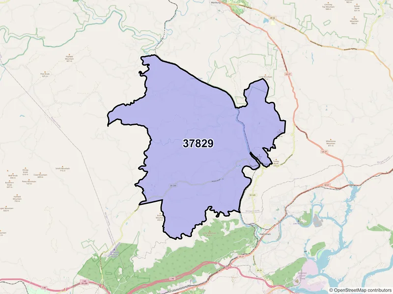 Map of ZIP Code 37829 — Oakdale, TN