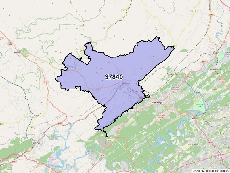 Map of ZIP Code 37840 — Oliver Springs, TN