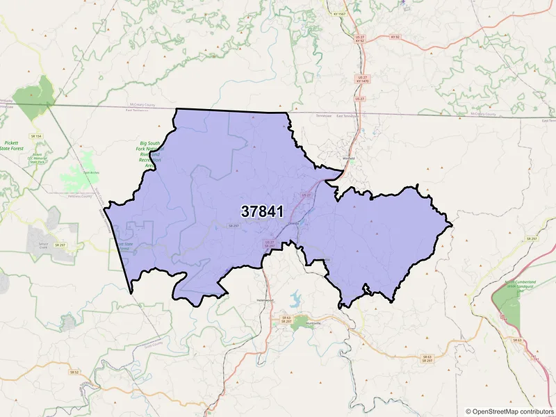 Map of ZIP Code 37841 — Oneida, TN