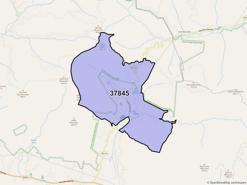 Map of Petros, Tennessee and ZIP codes