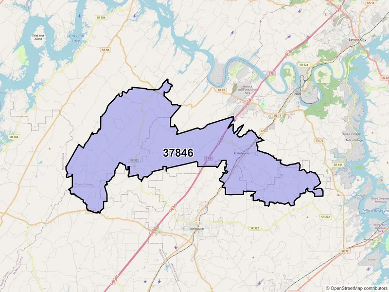 Map of ZIP Code 37846 — Philadelphia, TN