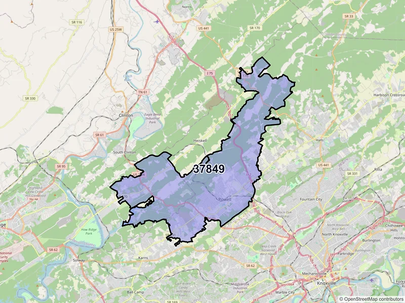 Map of ZIP Code 37849 — Powell, TN