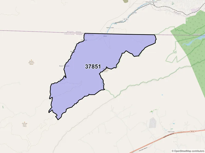 Map of Pruden, Tennessee and ZIP codes