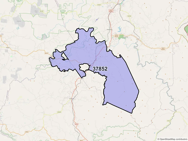 Map of ZIP Code 37852 — Robbins, TN