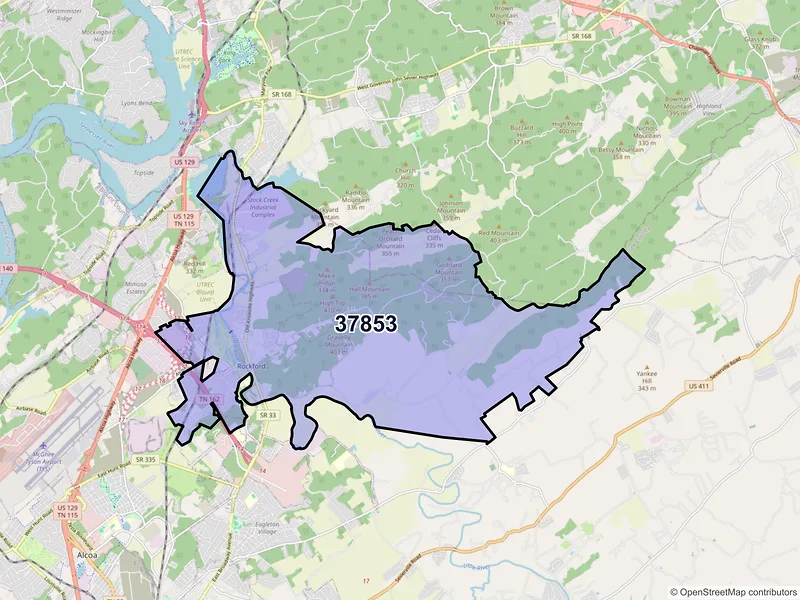Map of ZIP Code 37853 — Rockford, TN