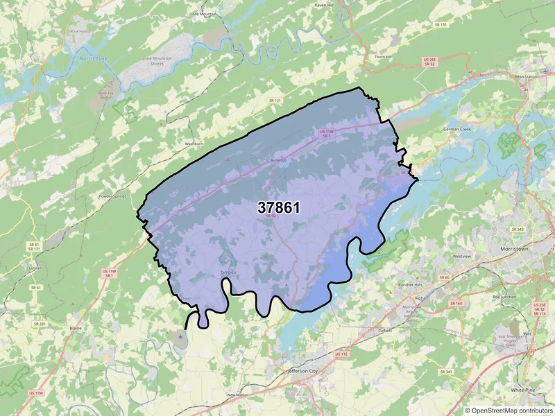 Map of ZIP Code 37861 — Rutledge, TN