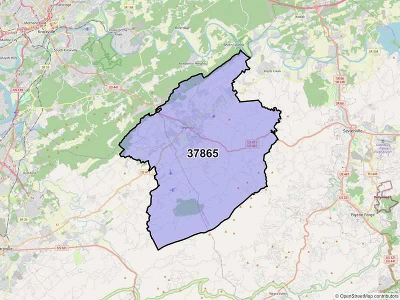 Map of Seymour, Tennessee and ZIP codes