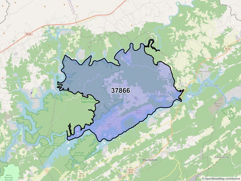 Map of ZIP Code 37866 — Sharps Chapel, TN