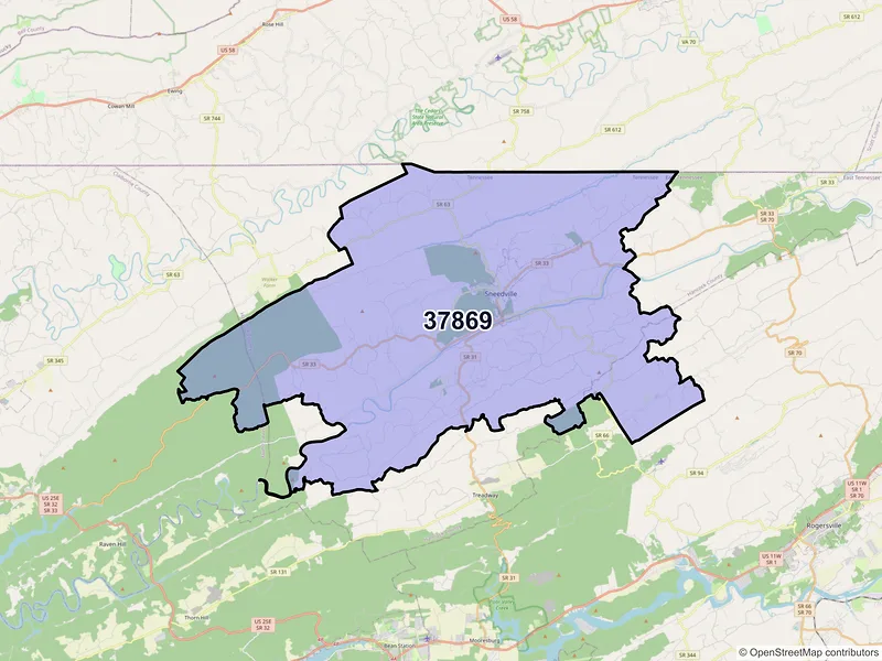 Map of ZIP Code 37869 — Sneedville, TN