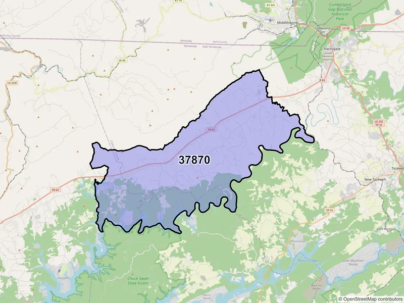 Map of Speedwell, Tennessee and ZIP codes