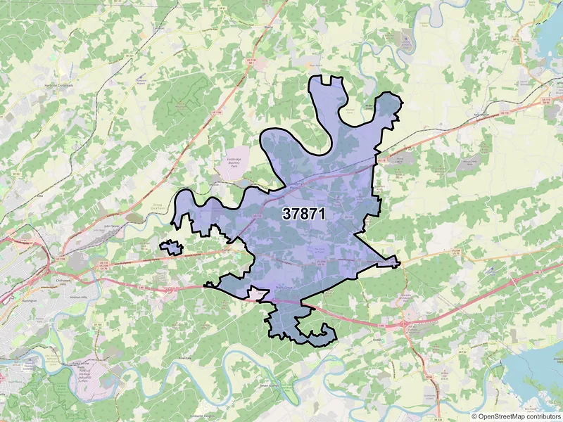 Map of ZIP Code 37871 — Strawberry Plains, TN