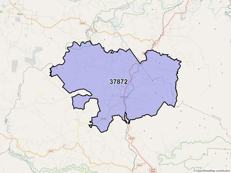 Map of Sunbright, Tennessee and ZIP codes