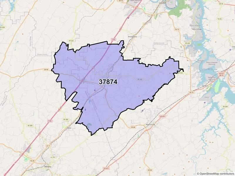 Map of ZIP Code 37874 — Sweetwater, TN