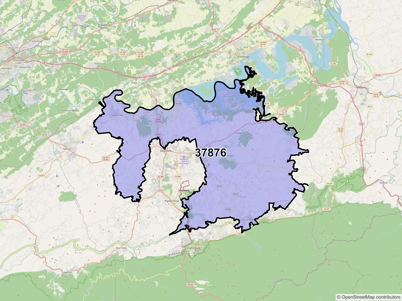Map of ZIP Code 37876 — Sevierville, TN