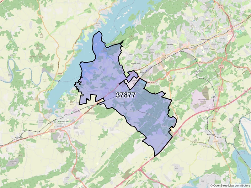 Map of ZIP Code 37877 — Talbott, TN