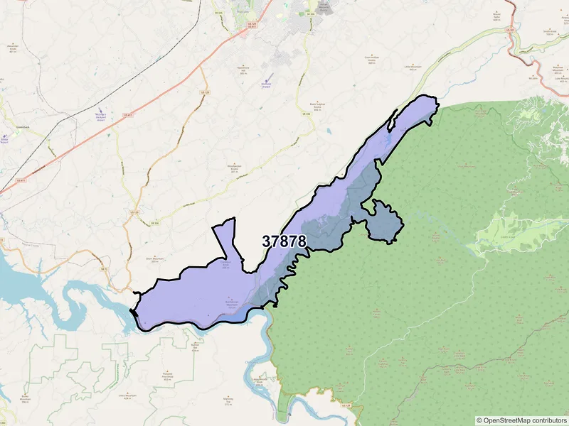 Map of ZIP Code 37878 — Tallassee, TN