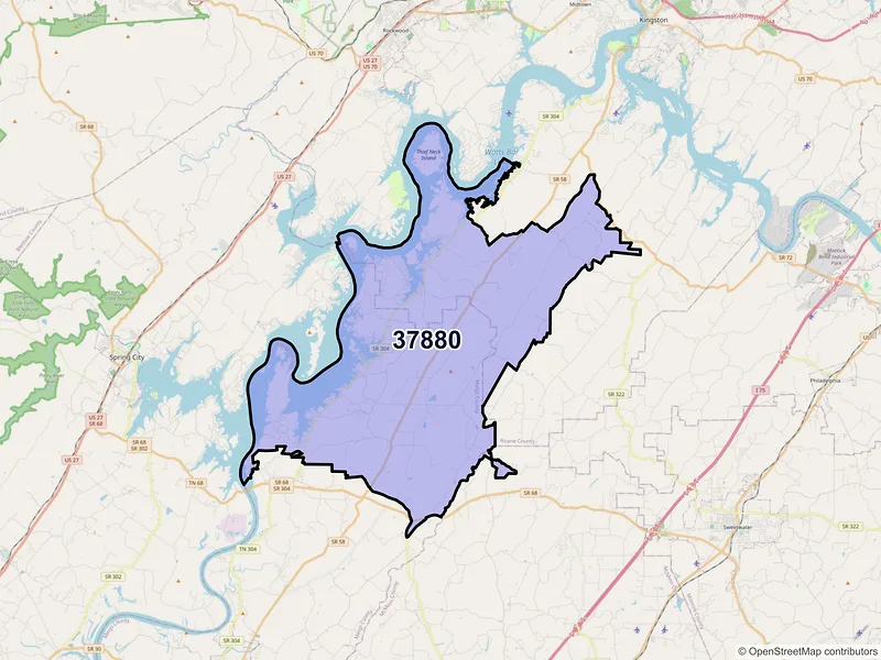 Map of ZIP Code 37880 — Ten Mile, TN