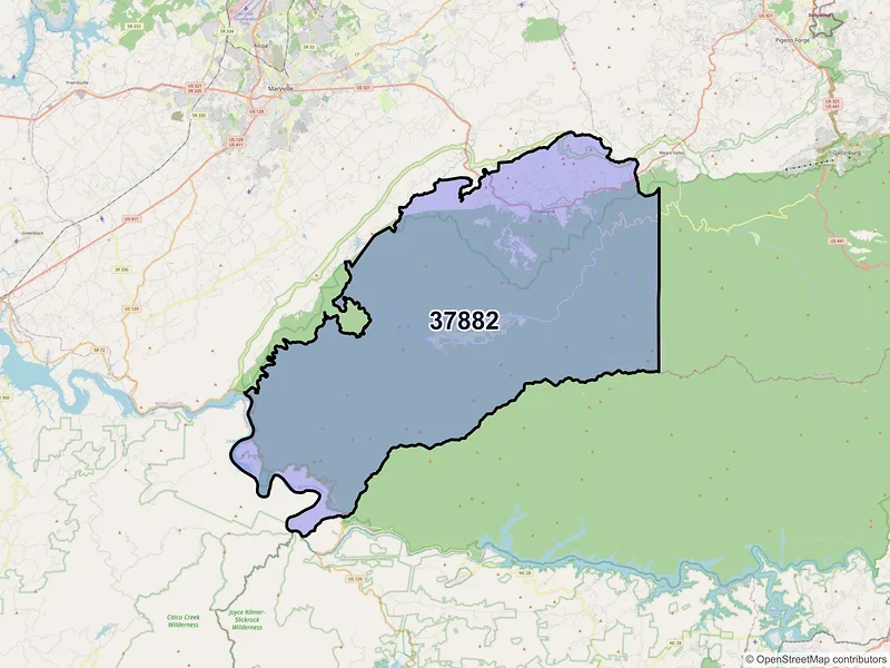 Map of Townsend, Tennessee and ZIP codes