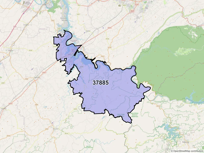 Map of Vonore, Tennessee and ZIP codes