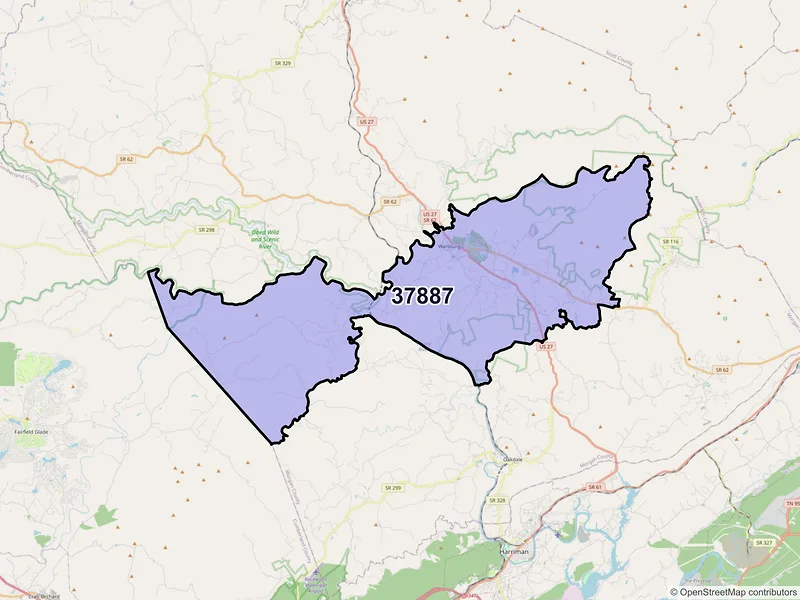 Map of ZIP Code 37887 — Wartburg, TN