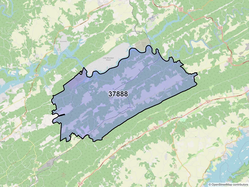 Map of ZIP Code 37888 — Washburn, TN
