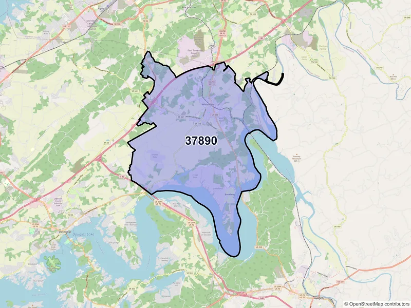 Map of ZIP Code 37890 — White Pine, TN