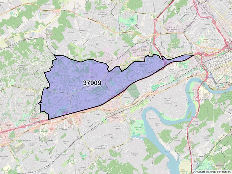 Map of ZIP Code 37909 — Knoxville, TN