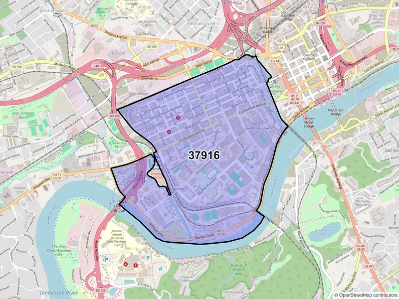 Map of ZIP Code 37916 — Knoxville, TN