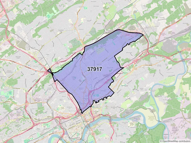 Map of ZIP Code 37917 — Knoxville, TN