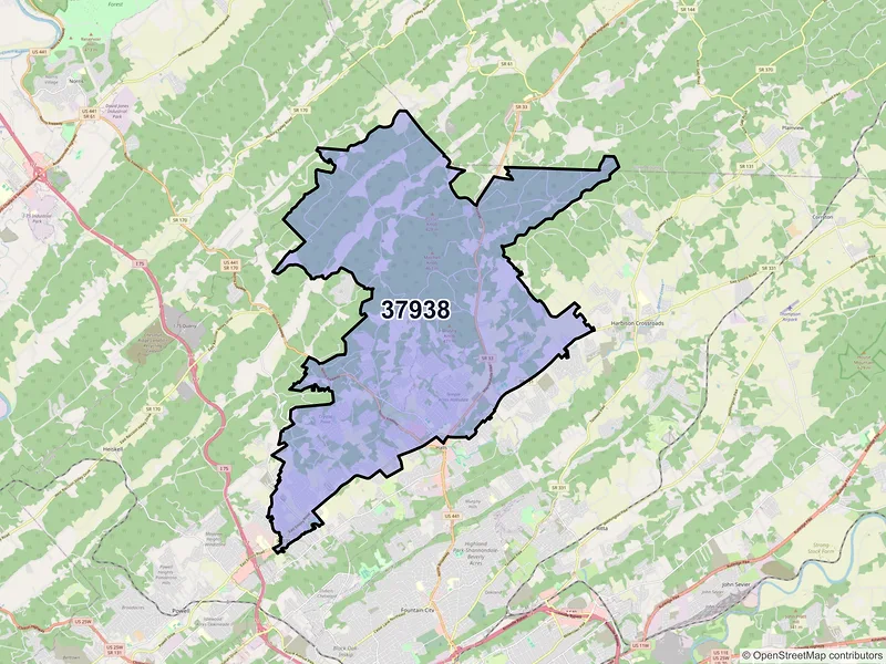 Map of ZIP Code 37938 — Knoxville, TN