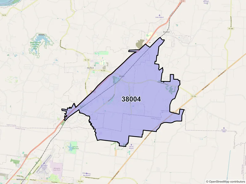 Map of ZIP Code 38004 — Atoka, TN
