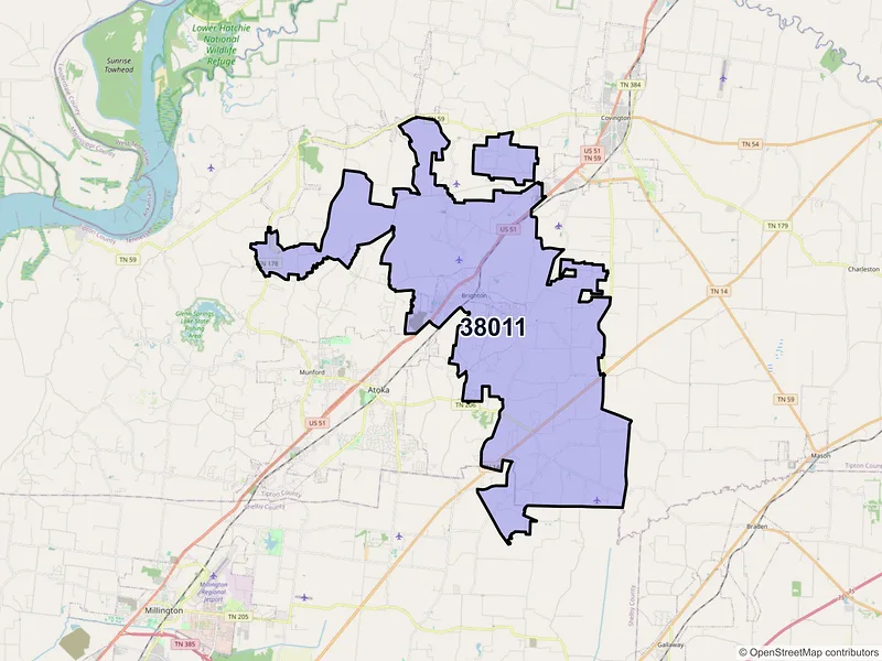 Map of ZIP Code 38011 — Brighton, TN