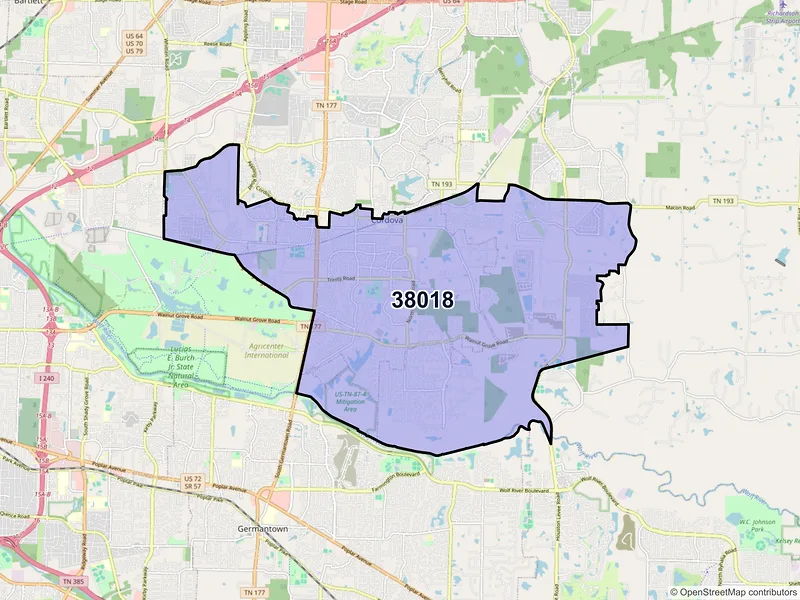 Map of ZIP Code 38018 — Cordova, TN
