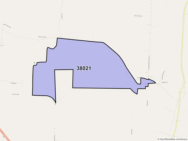 Map of Crockett Mills, Tennessee and ZIP codes