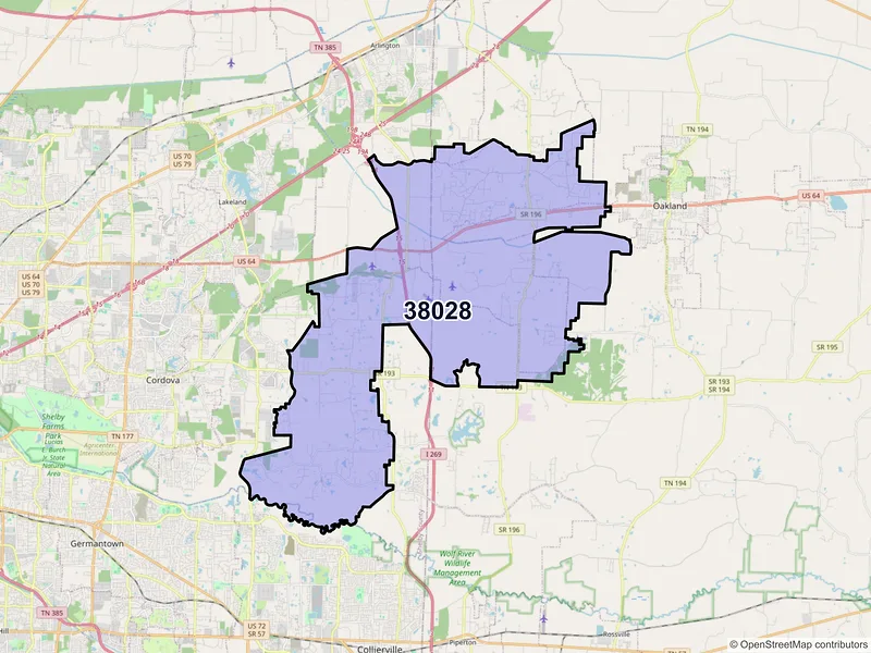 Map of ZIP Code 38028 — Eads, TN