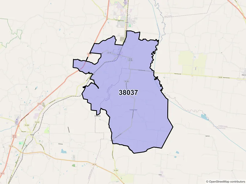 Map of Gates, Tennessee and ZIP codes