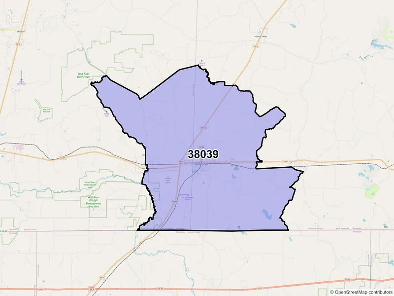 Map of ZIP Code 38039 — Grand Junction, TN