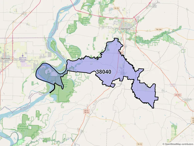 Map of ZIP Code 38040 — Halls, TN