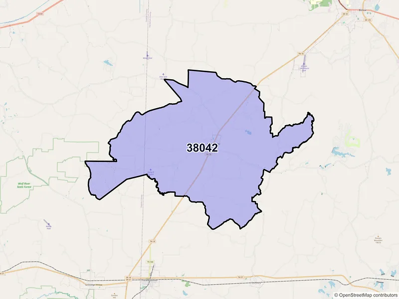 Map of ZIP Code 38042 — Hickory Valley, TN