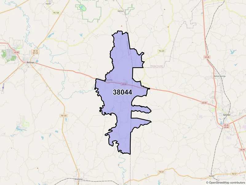 Map of ZIP Code 38044 — Hornsby, TN