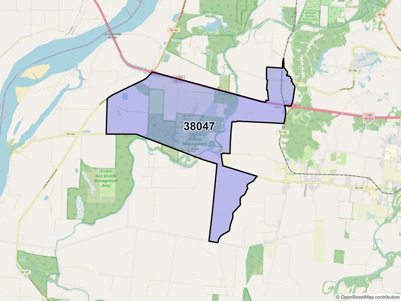 Map of ZIP Code 38047 — Lenox, TN